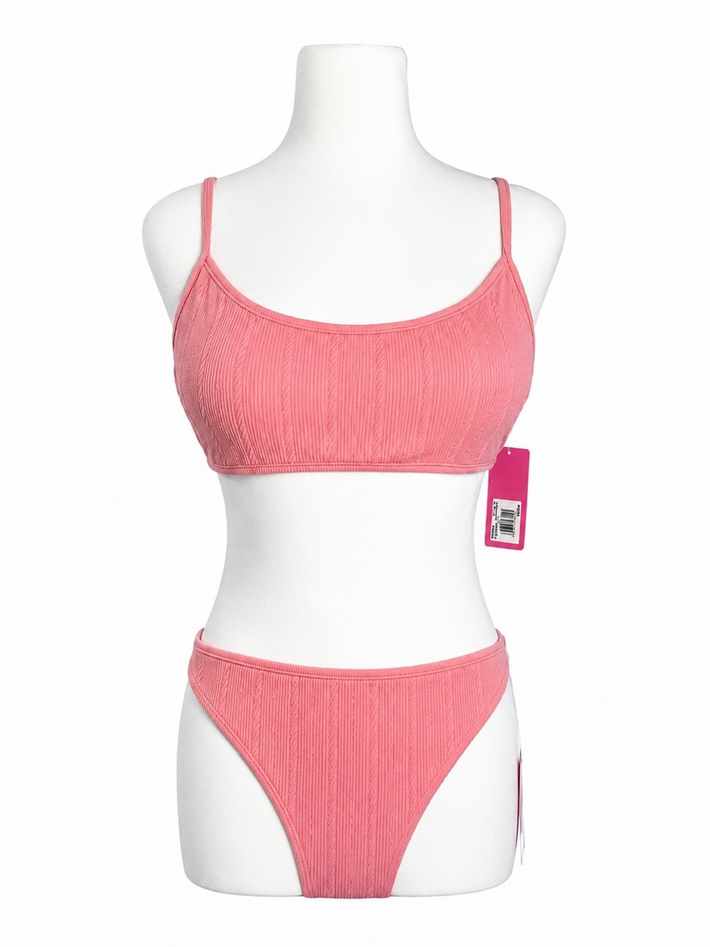 Juniors’ Ninety-Nine° Plumeria Pink Crinkle Bralette Bikini Size XL (17/18) NWT